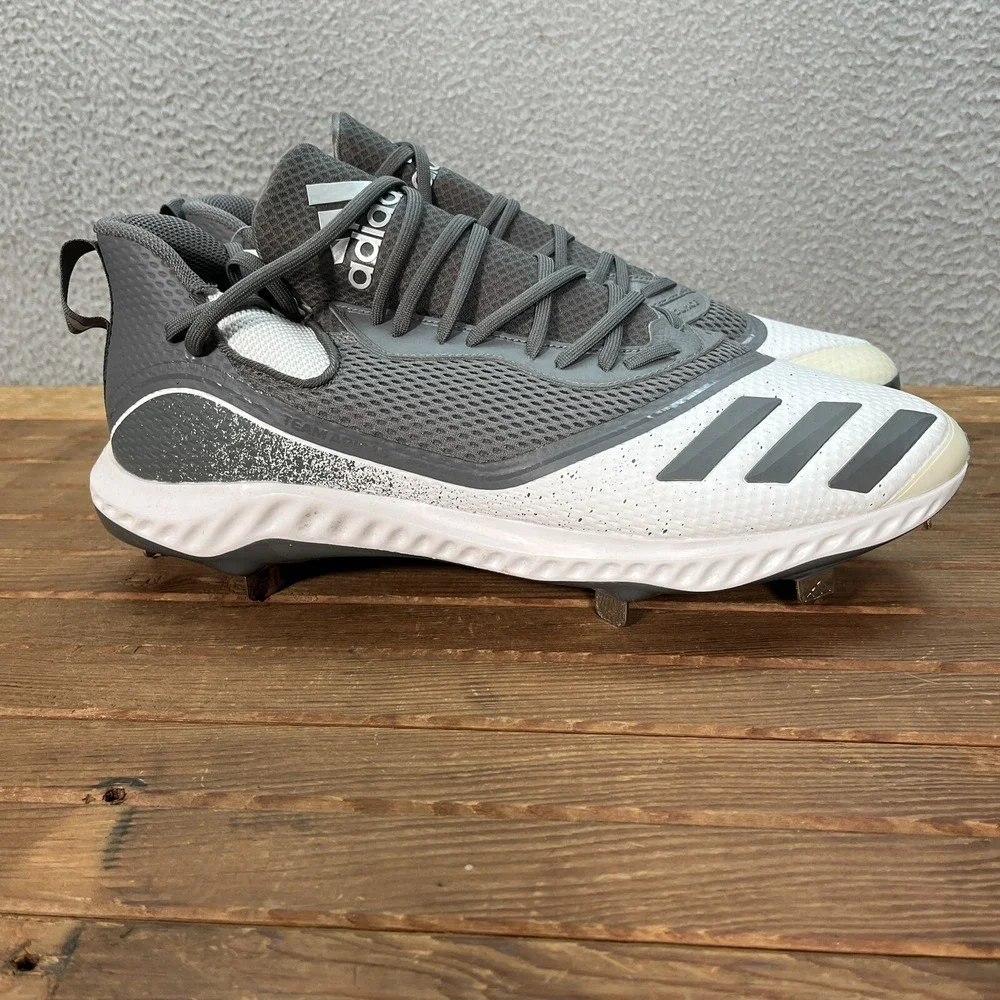 Adidas Baseball Cleats Mens‎ 15 Gray White Icon V Bounce Shoes Sports NEW
